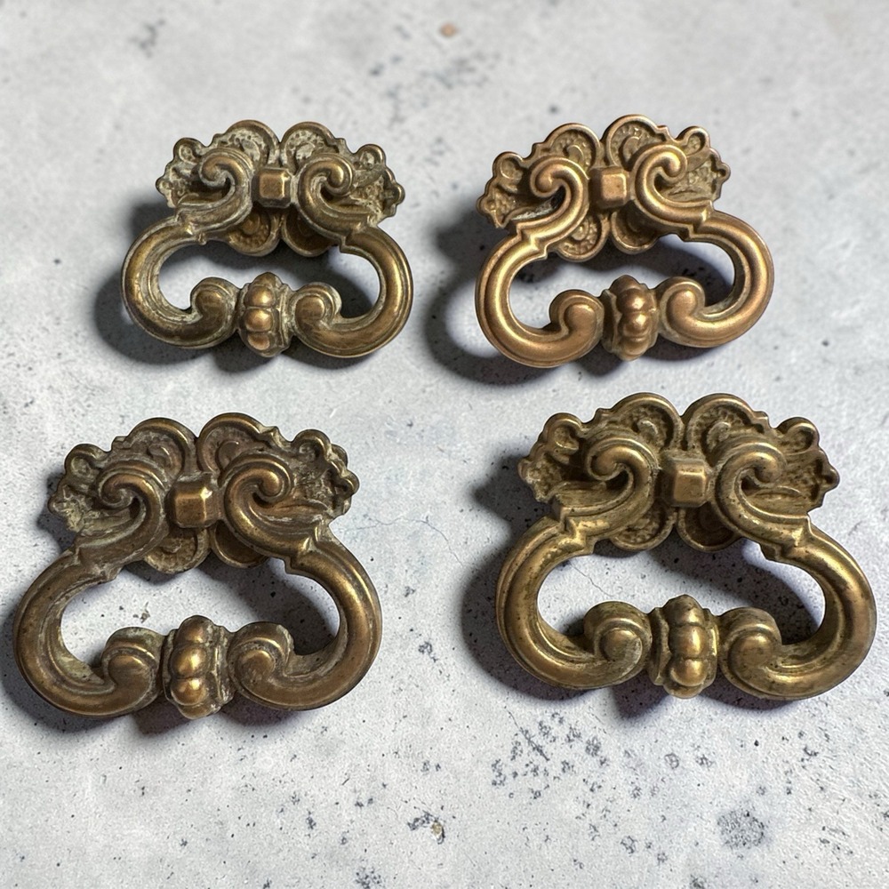 3"‎ Brass Finger Pull Drawer Handle Ornate Victorian Set of 4 Antique Vintage
